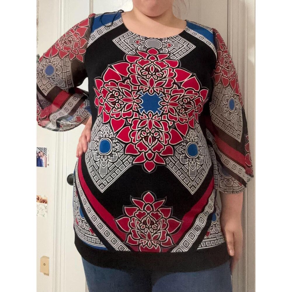 Style & Co. Scoop Neck Chiffon Sleeve Print Tunic